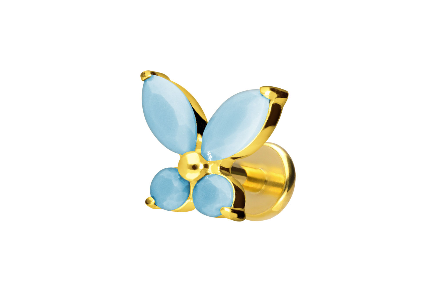 Titan Labret Piercing mit Push Fit SCHMETTERLING + SYNTHETISCHE TÜRKISE